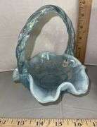 Fenton Iridescent Blue Basket & Alum Bay Glass Neptune Pitcher