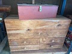 Carpenters 21”x34”x10” Wood Tool Box + Tools & Small Wood Toolbox