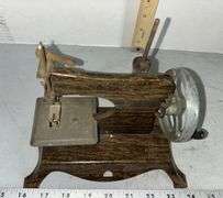 1930'S Faux Wood Grain Tin Litho Children's Hand Crank Sewing Machine
