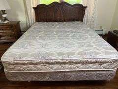 Full Sized Bed Frame, Mattress & Box Spring + Bedding