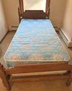 Wooden Twin Bed Frame, Mattress & Box Spring + Bedding