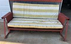 Metal Vintage Red Glider Bench (77”L,36”T,32”D)