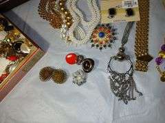 Neclaces, Ear Rings and Jewelry Box with Clock