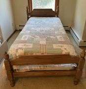 Wooden Twin Bed Frame, Mattress & Box Spring + Bedding