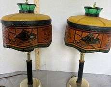 Stained- Glass Style John Deere Snowmobile & Tractor Electric Lamps