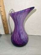 Fenton Iridescent Blue Basket & Alum Bay Glass Neptune Pitcher