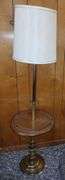 "Stiffel Style" Brass & Wood Table w/ Railing + 61" tall Floor Lamp