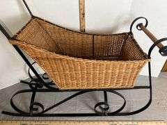 Vintage Wrought Iron & Wicker Sleigh
