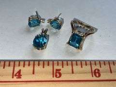 Marked 14K Blue Topaz Jewelry Set