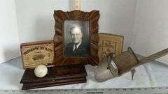 Franklin D. Roosevelt Photo in Wood Frame, 1900's Stereoscopic Viewer, Sharpening Stone & More