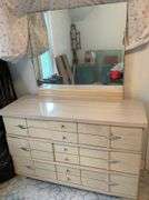 Mid Century Modern Blond Six Drawer Dresser- 47”W X 62”T with Mirror
