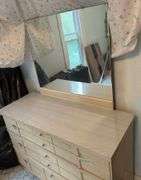 Mid Century Modern Blond Six Drawer Dresser- 47”W X 62”T with Mirror