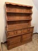 "Ethan Allen Style" Two Piece Wood Hutch w/ Drawers & Storage (63”T,46”L,16”D)