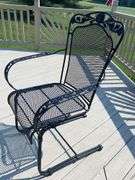 Metal 29” tall Table (54”x38”) w/ Six Chairs + Umbrella & 19” tall 24” round Side Table
