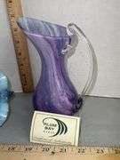 Fenton Iridescent Blue Basket & Alum Bay Glass Neptune Pitcher