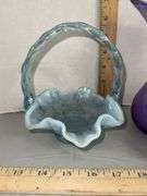 Fenton Iridescent Blue Basket & Alum Bay Glass Neptune Pitcher