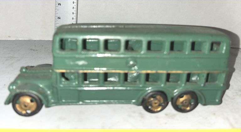 Cast Iron Double Decker Bus & Cast Iron Truck w/ Black and Red Wheels