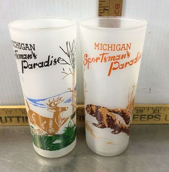7 Vintage Michigan Sportsman’s Paradise Frosted Glasses