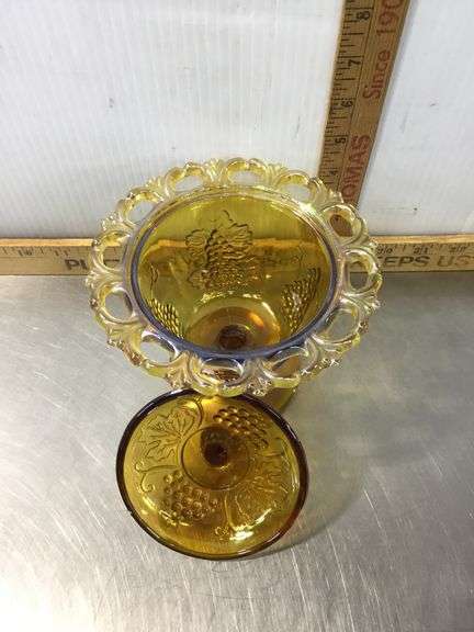 Bohemian Cobalt Blue Glass Vase, Murano Glass 24KT. Gold Paint Vase and Marigold Iridescent Harvest 