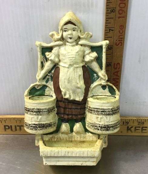 Vintage Cast Iron Dutch Girl Wall Match Safe