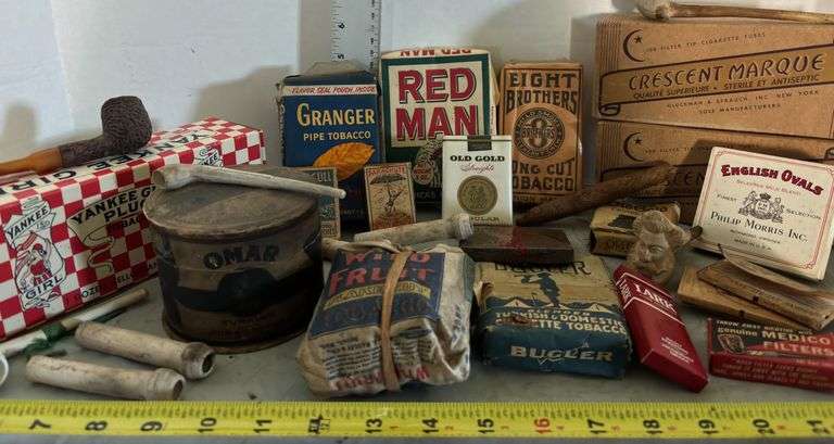 Old Gold Straight Cigarettes, Omar Tobacco Container, Red Man Tobacco & Many Other Tobacco Items