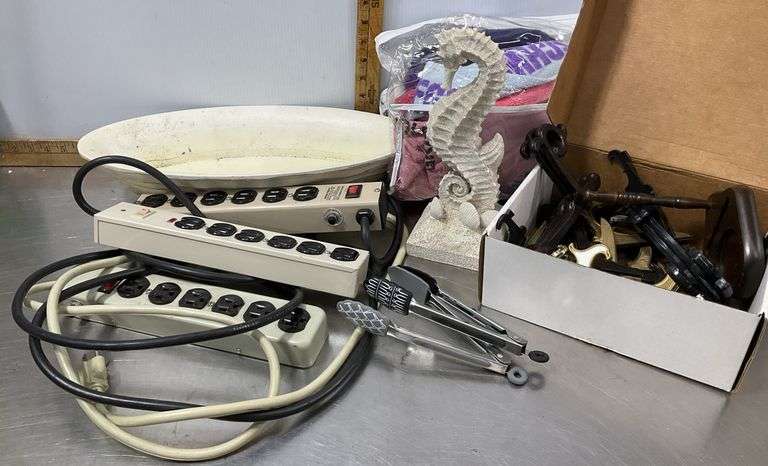 Power Strips, Rags, Sea Horse, Frame Holders, Tongs & Wooden Boat Bowl