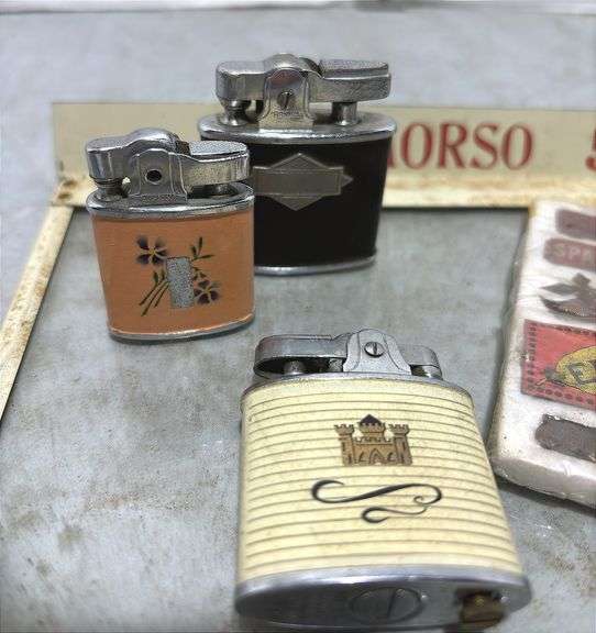 Morso Glass Cigar Box Cover, Ronson Lighter, Royal Star Automatic Mini Lighter, Omega Lighter & Tin 