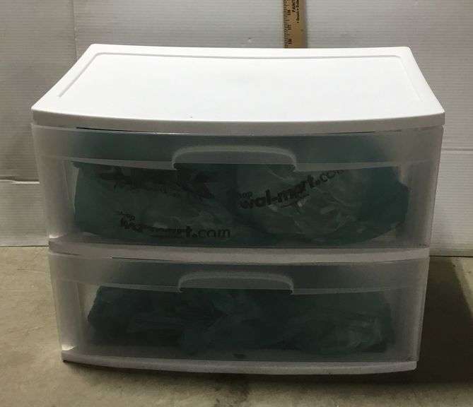 2-Drawer Sterilite Storage With White String Lights - Some Lights Have Power When Plugged In