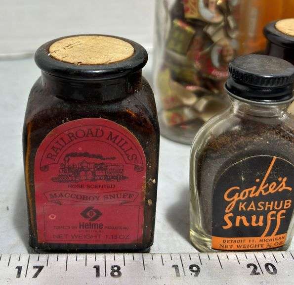 Goike’s Kashub Snuff Bottles, Bush Creek Smoking Tin & Various Other Snuff Bottles