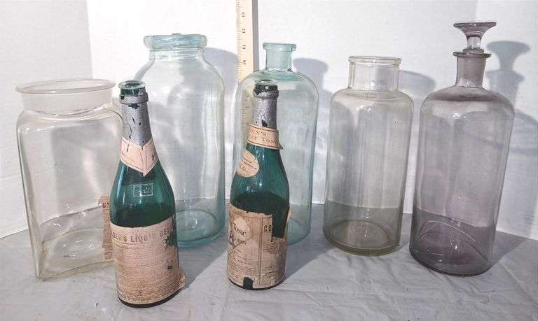 Antique Blue & Purple Glass Jars, Colden's Liquid Beef Tonic Bottles & More