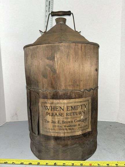 Wooden Kerosene Jug From The Jas. E. Brown Company in Detroit Michigan