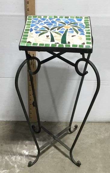 Palm Tree Tile Top Plant Stand 22” Tall 9”x9”