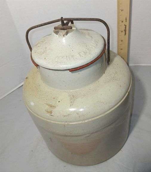 Salt Glazed Stoneware Jug & Stoneware Crock w/ Locking Lid