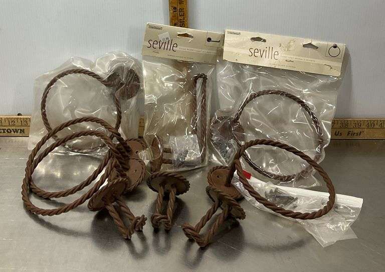 Seville Wrought Iron Towel Rings, Toilet Paper Holder & Hooks