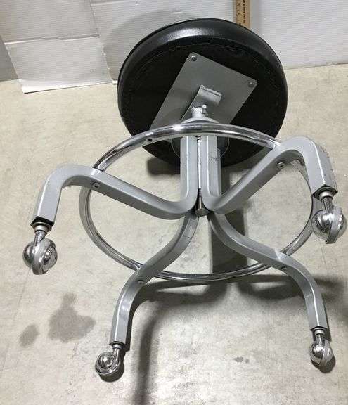 Black Leather Stool on Wheels