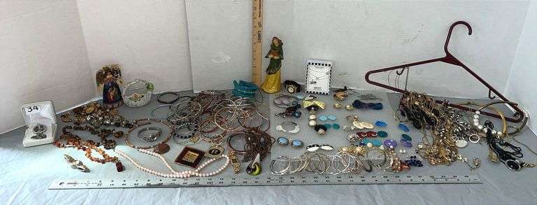 Jim Shore's Angel Figurine & Huge Assortment of Costume Jewelry