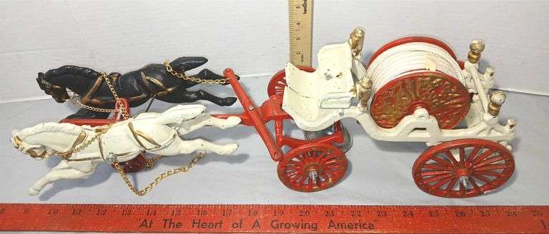 Large Reproduction Cast Iron Horse Drawn Fire Truck
