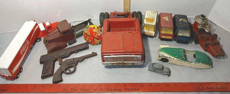 Hubley Kiddie Toy Car, Three Tonka Rescue Van's,1930's Hubley Cast Iron Fire Pumper Truck & More