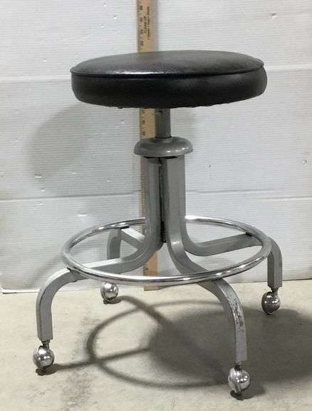 Black Leather Stool on Wheels