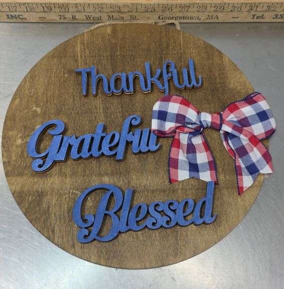 Thankful, Grateful, Blessed Hanging Door Sign
