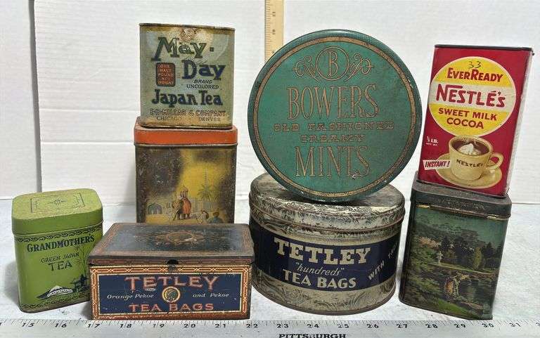 Grandmother, May Day, Tetley Tea Tins & Nestle's Cocoa Tin