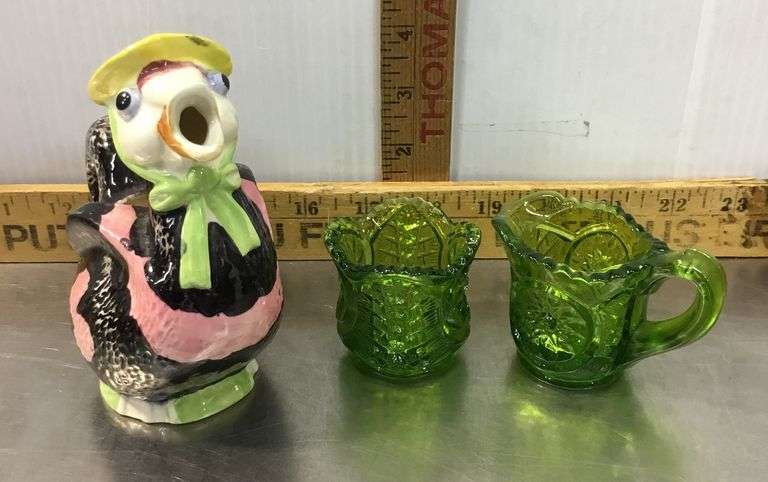 L.E. Smith Miniature Green Cream & Sugar and Vintage Duck Creamer