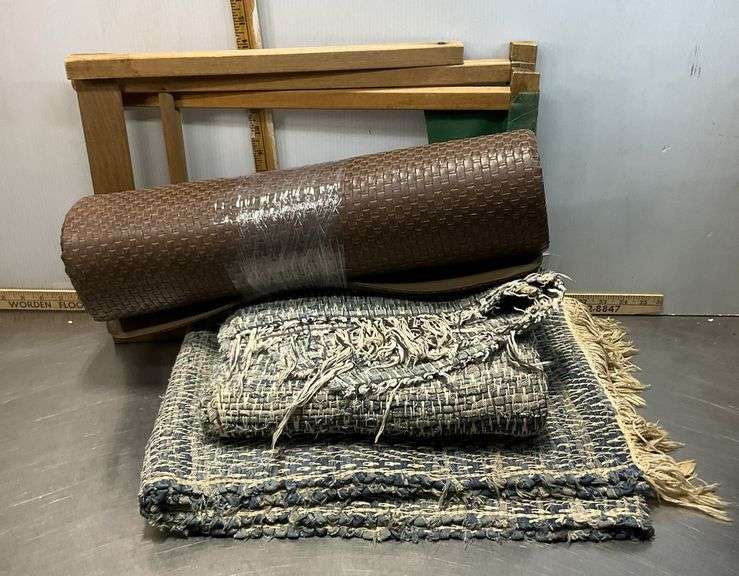 Fold Up Stool, Standing Mat & Rag Rugs