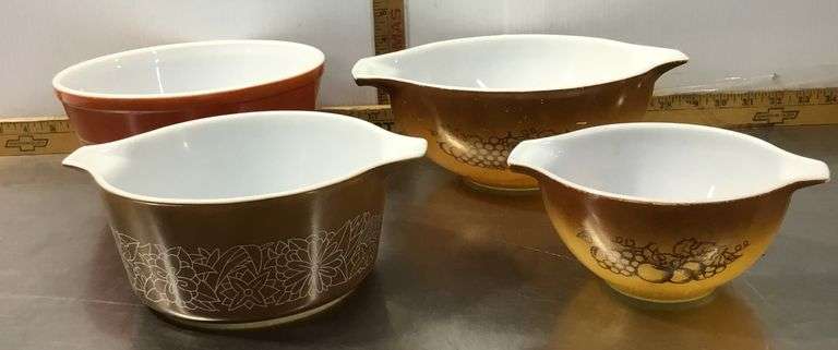 PYREX Mixing Bowls & Casserole Dishes, Old Orchard, Woodland Brown and Autumn Harvest Patterns