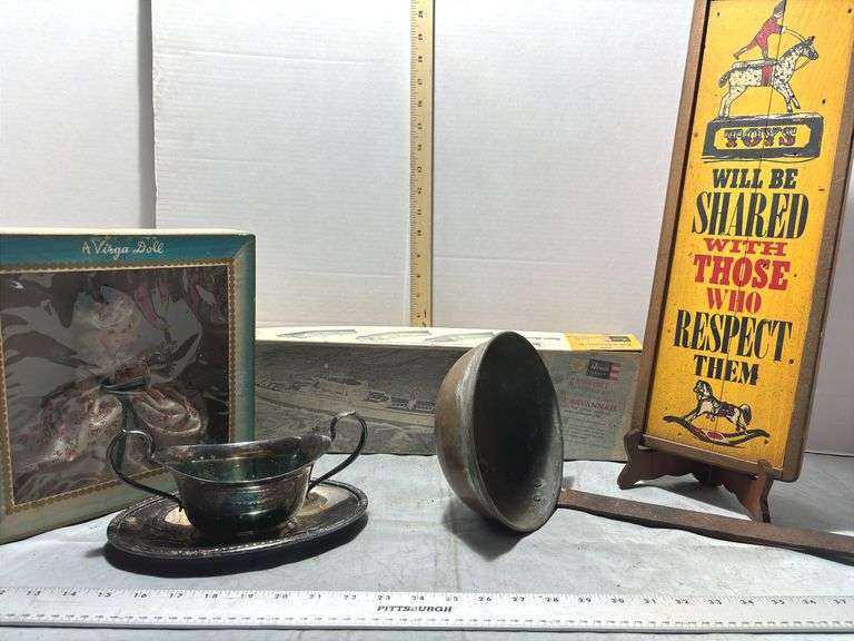 Copper Ladle, Silver Plated Gravy Boat, 1962 N/S Savannah Model & Virga Doll