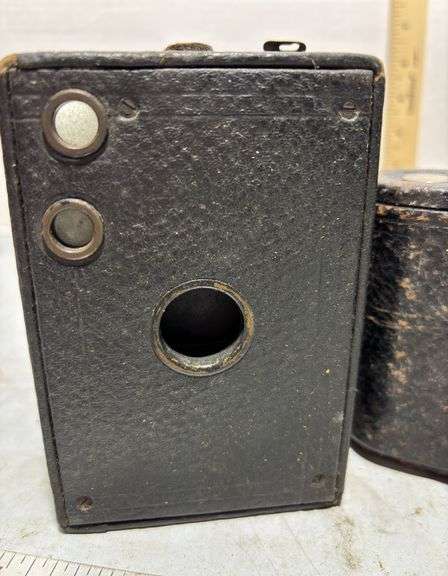 Kodak Brownie Box Camera, Two Kodak Film Fold Cameras, & Kodak Autographic 122 Film w/ Box