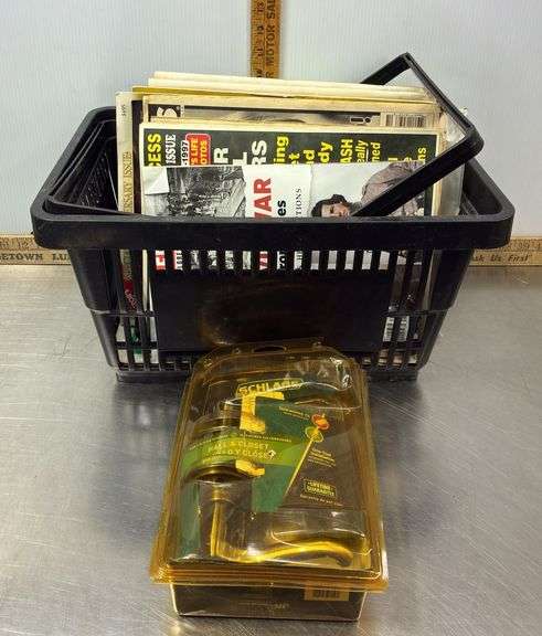 Magazines, Plastic Basket & Closer Door Knob