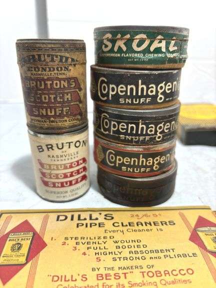 Culture Crush Cut Tobacco Box, Skoal & Copenhagen Snuff & Various Vintage Tobacco Related Items