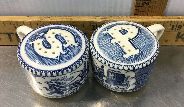 2 Sets Hall Salt & Pepper Shakers and Currier & Ives Salt & Pepper Shakers