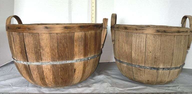 Two Primitive Wooden Apple Baskets